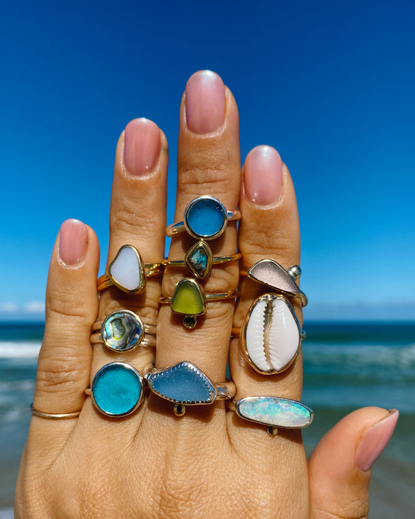 magic ocean abalone ring in 14k gold & sterling silver, size 8.5
