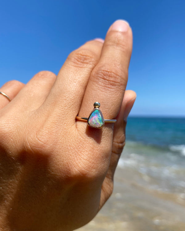 Australian opal stacking ring in 14k gold filled, size 6.75