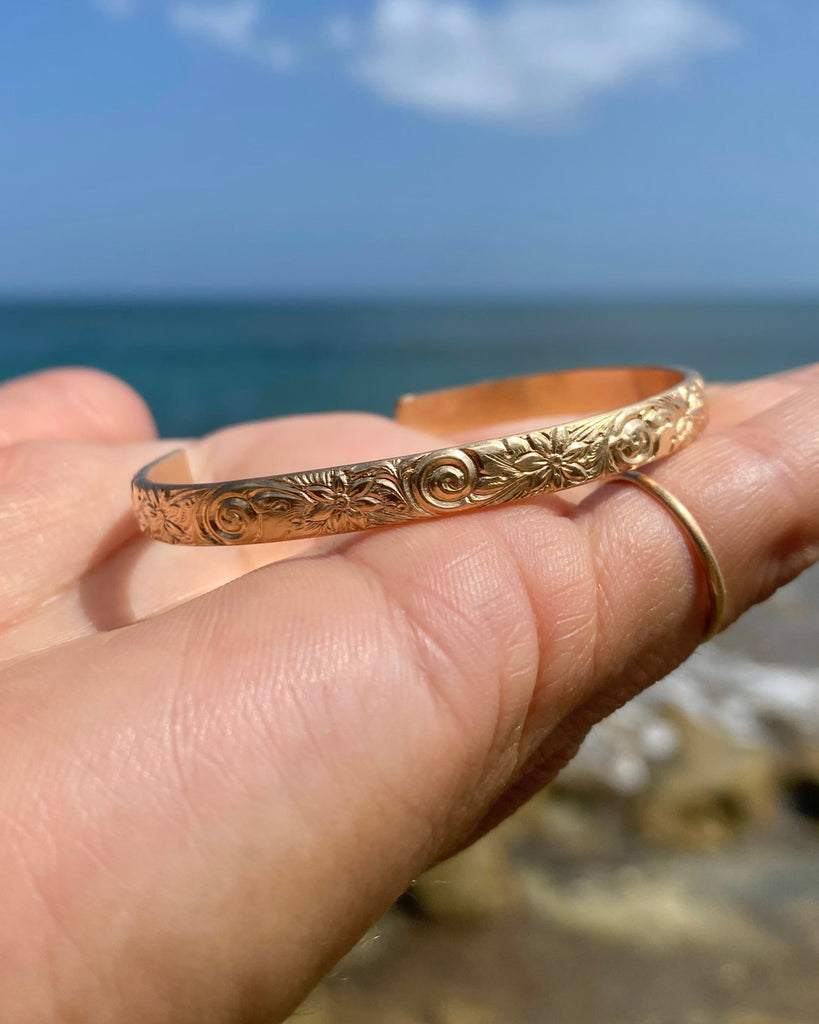 Flower & Spiral Cuff in Gold