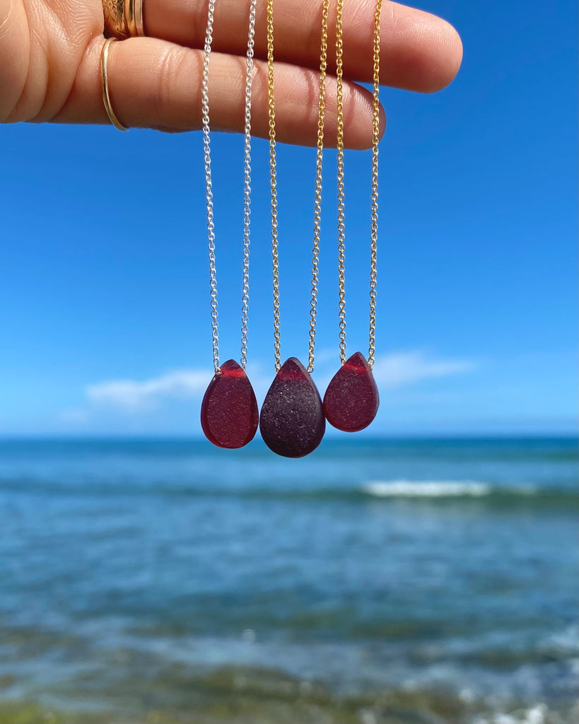 rare red sea glass ocean drop necklaces