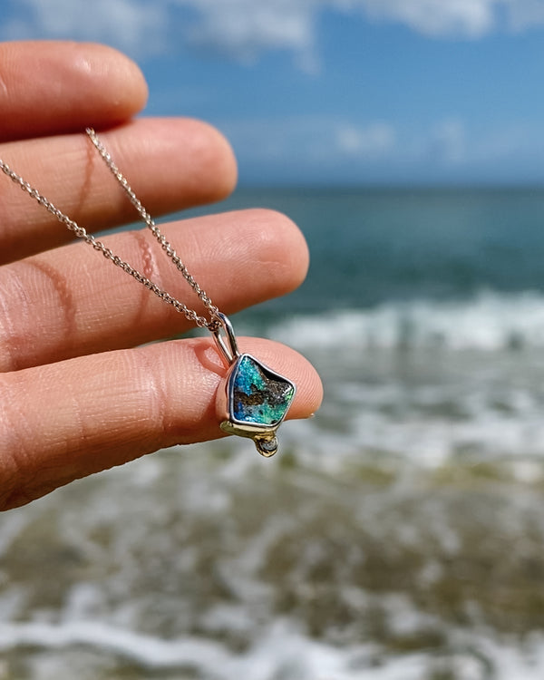 Australian Boulder Opal Necklace in Mixed Metals