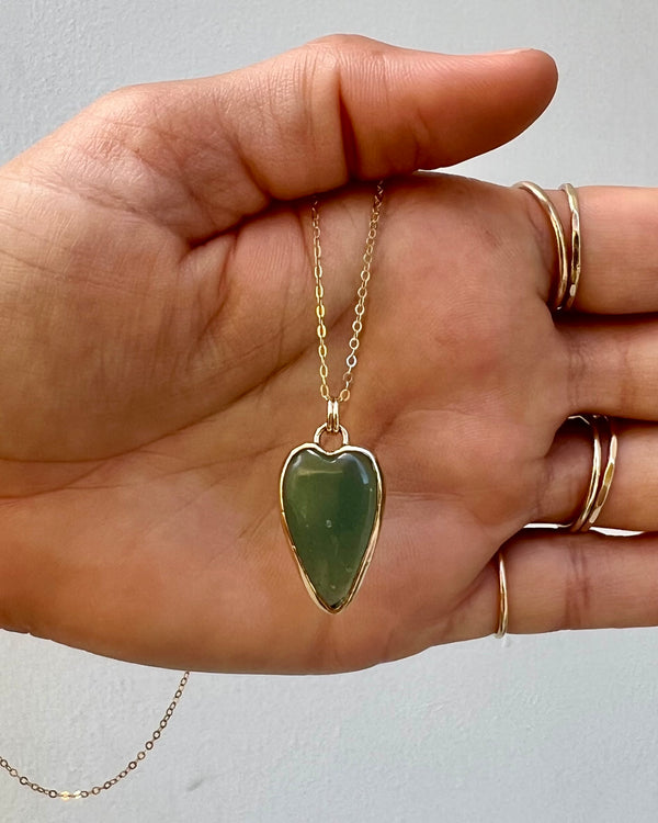 Polished Teal Green Sea Glass Heart In Gold