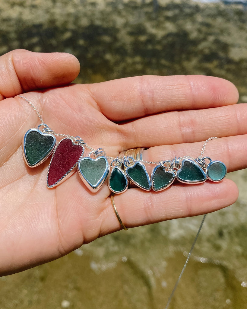 Sea Glass Shapes in Rare Colors Set in Silver