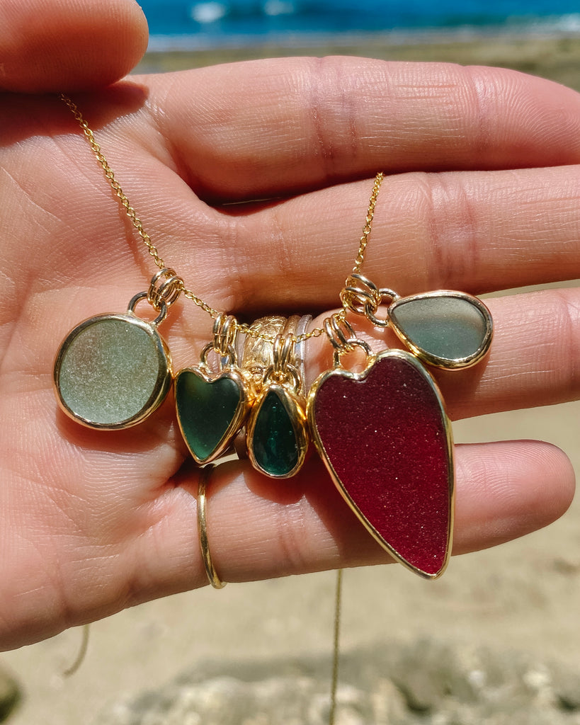 Sea Glass Shapes in Rare Colors Set in Gold