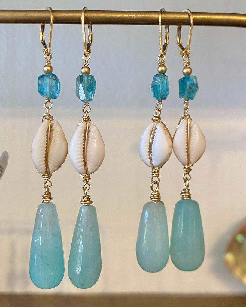 apatite + cowrie shell + blue jade drops