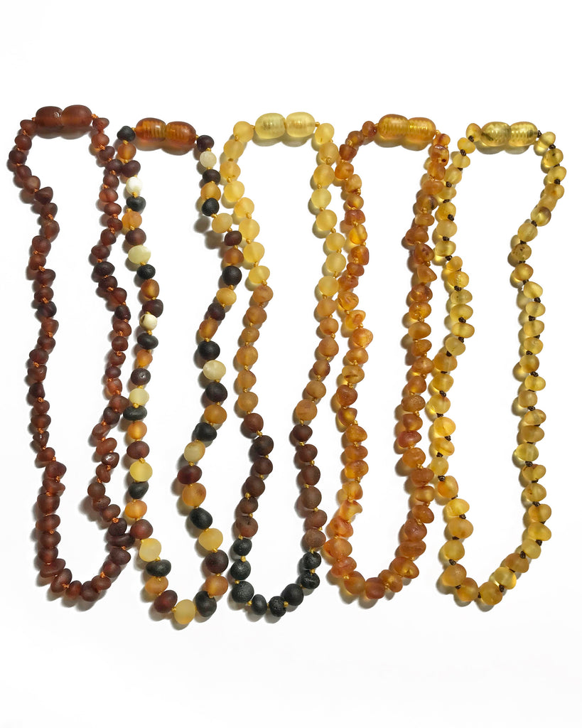 beaded amber teething necklace for baby