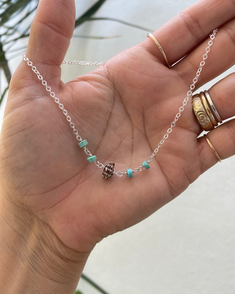 turquoise & shell anklet in sterling silver