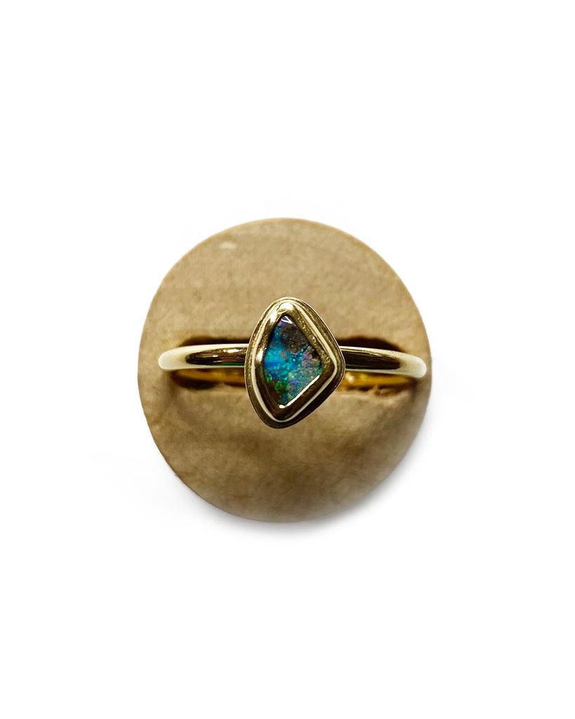 dainty boulder opal ring in gold, size 7