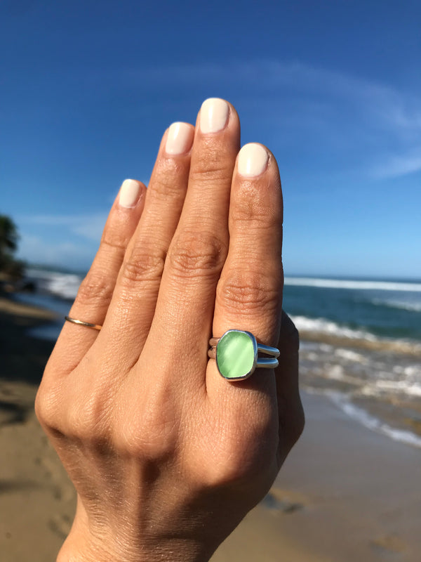 light green sea glass ring