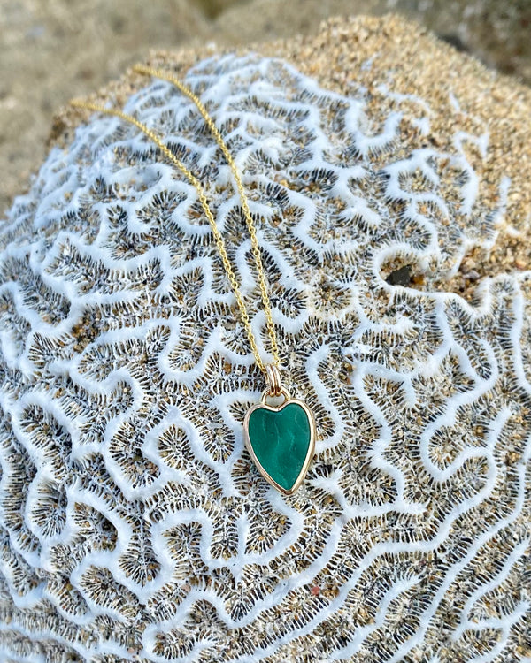 Rare Bright Teal Green Patterned Sea Glass Heart in Gold