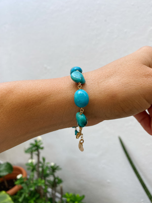Hand Wrapped Turquoise Bracelet in 14k Gold Filled