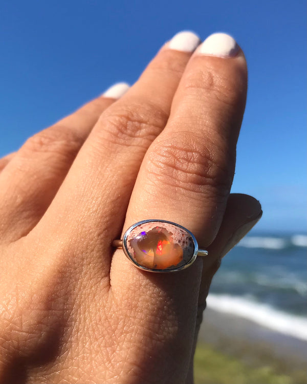 cantera opal ring #8 in mixed metals, size 5.75