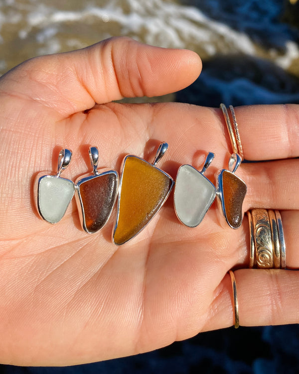 Single Fin Sea Glass Necklaces in Silver
