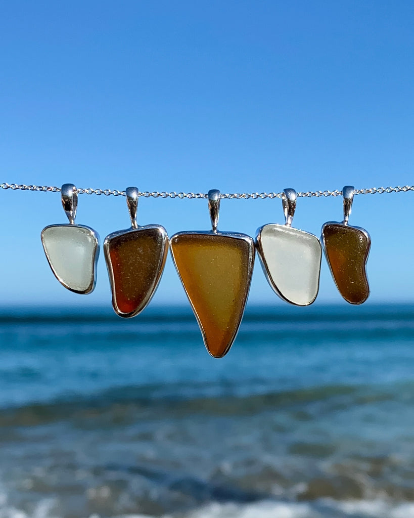 Single Fin Sea Glass Necklaces in Silver