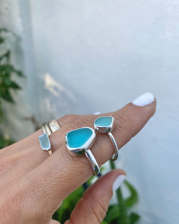 reserved for Patty - blue sea glass ring