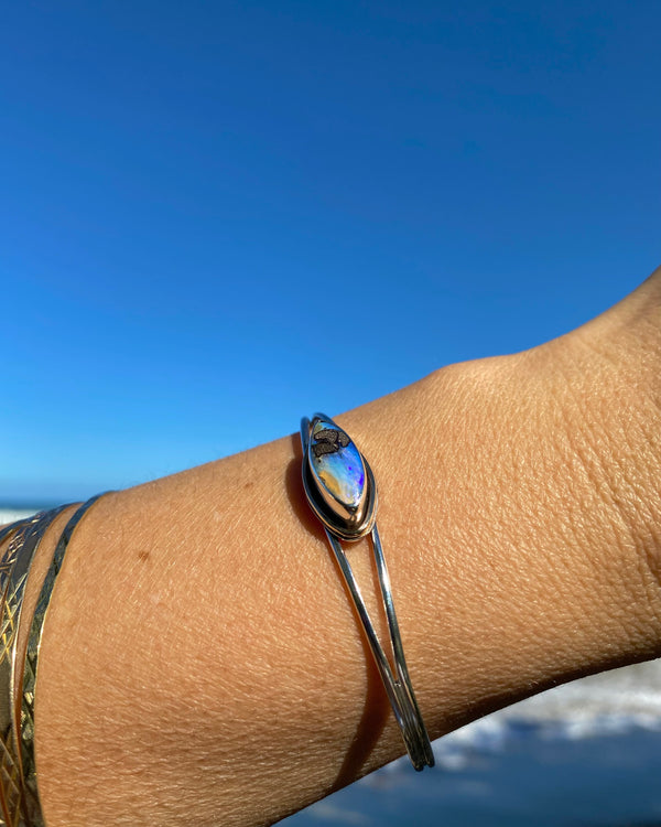 Australian Boulder Opal Cuff in Sterling Silver & 10k Gold