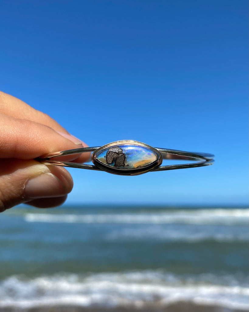 Australian Boulder Opal Cuff in Sterling Silver & 10k Gold