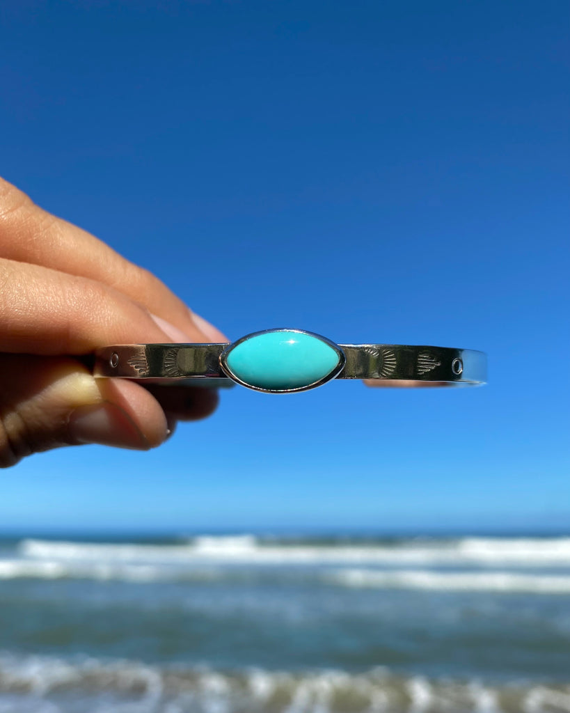 Turquoise on a Stamped Sterling Silver Cuff
