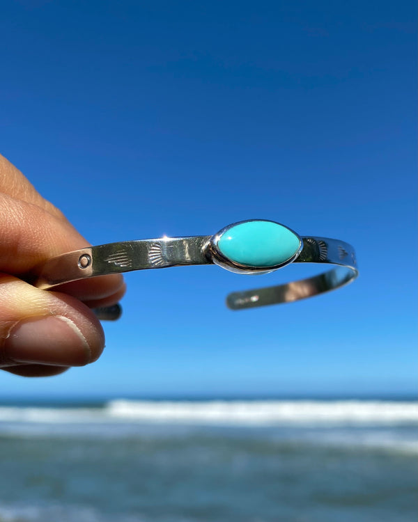 Turquoise on a Stamped Sterling Silver Cuff