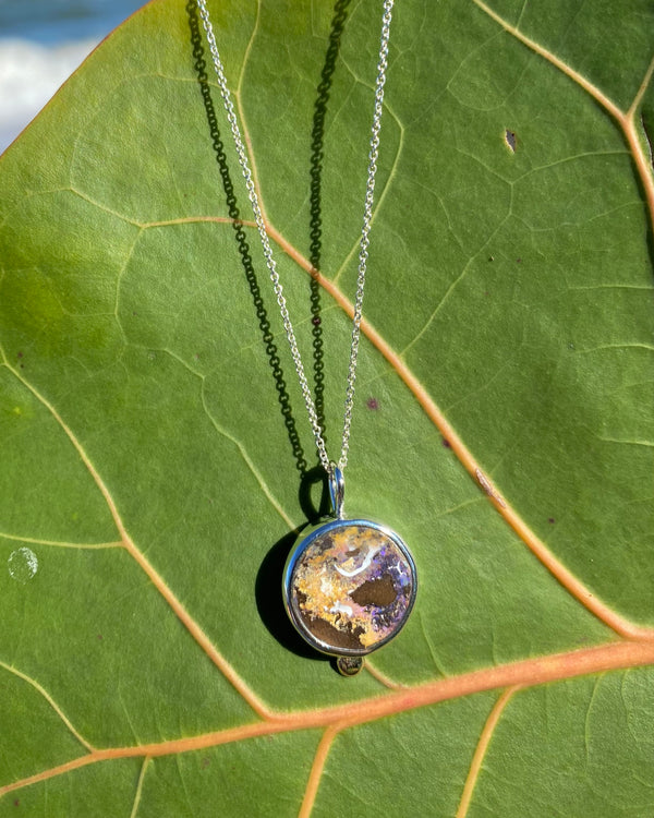 Round Australian Boulder Opal Necklace in Mixed Metals