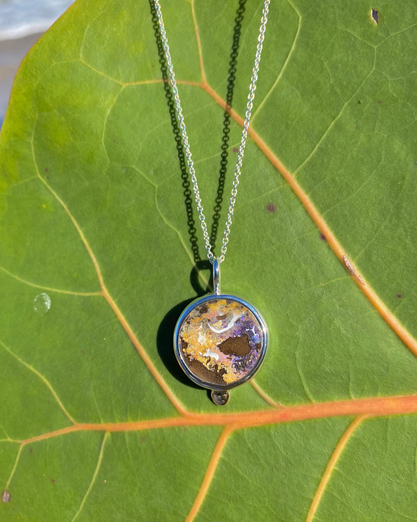 Round Australian Boulder Opal Necklace in Mixed Metals