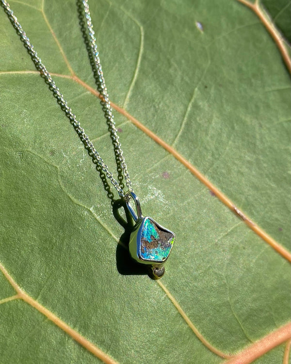 Half Polished Australian Boulder Opal Necklace in Mixed Metals