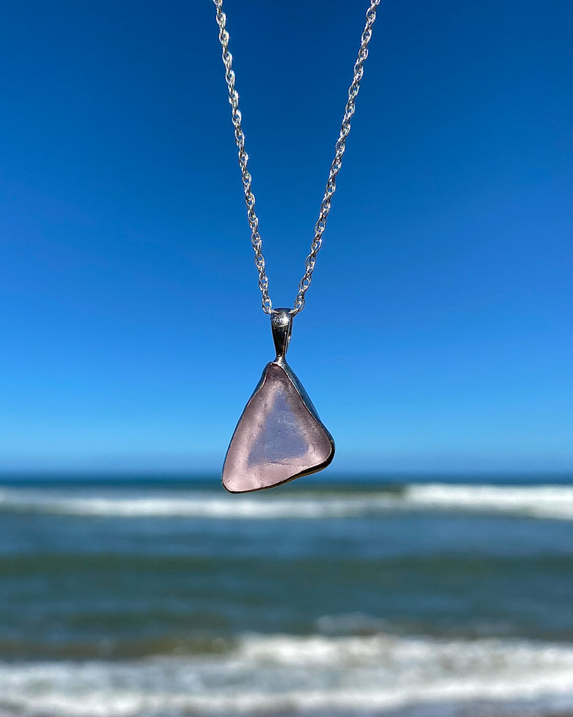 Light Purple Sea Glass Necklace in Silver