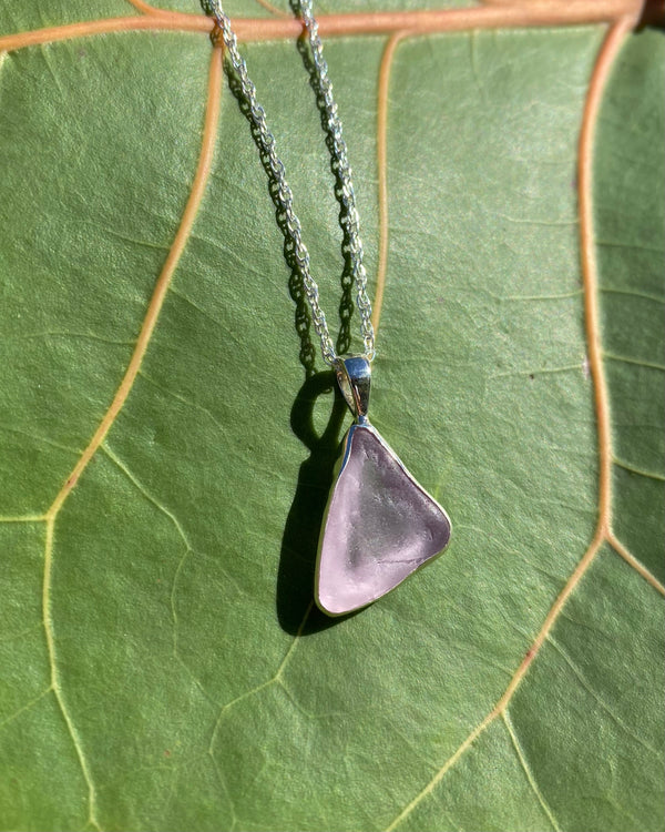 Light Purple Sea Glass Necklace in Silver