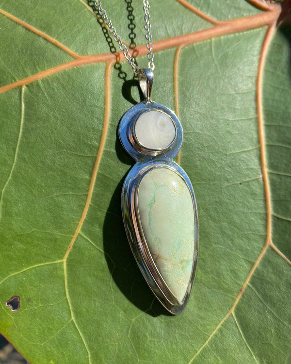 Chrysoprase and Operculum Statement Pendant in Silver