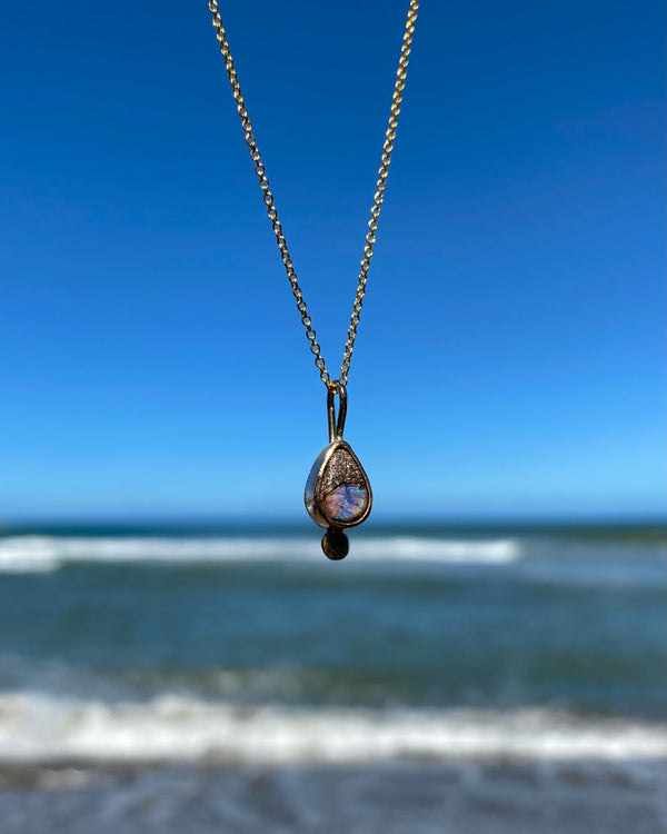 Australian Boulder Opal Teardrop Necklace in Gold