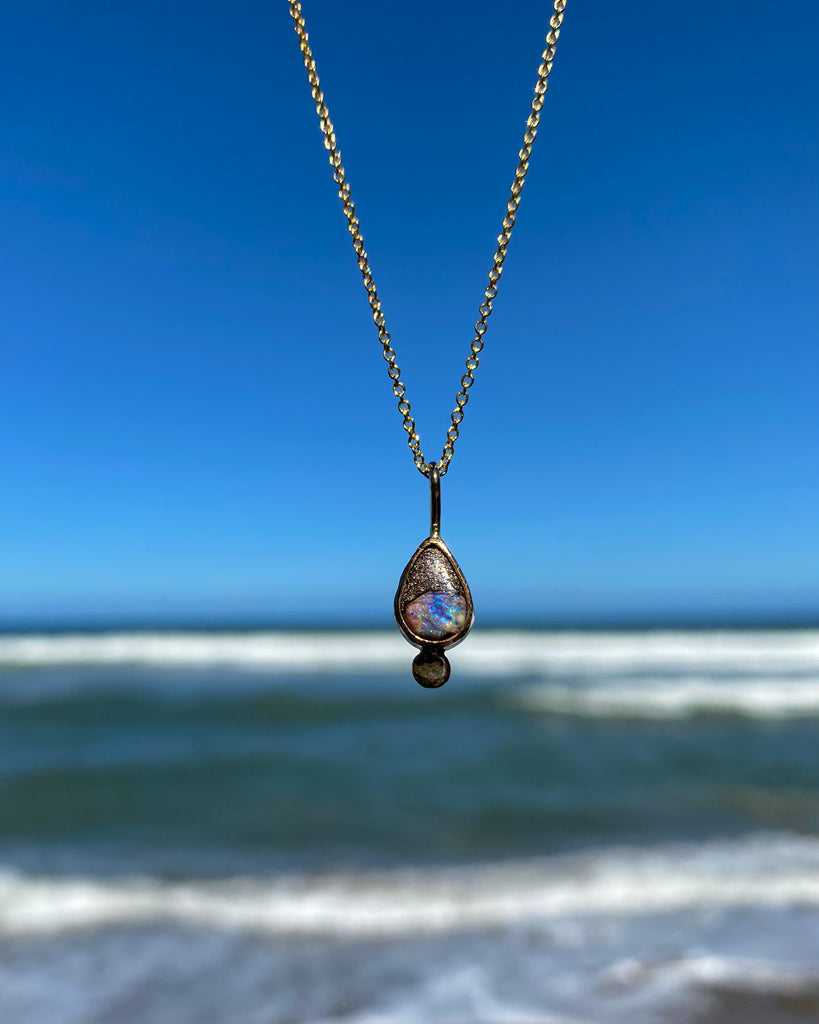 Australian Boulder Opal Teardrop Necklace in Gold