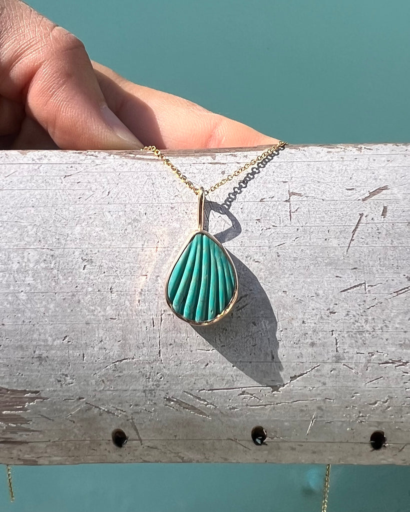 Turquoise Shell Pendant in Gold