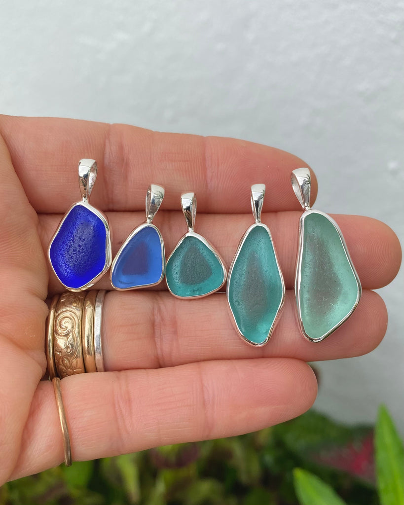 sea glass pendants - rare blues