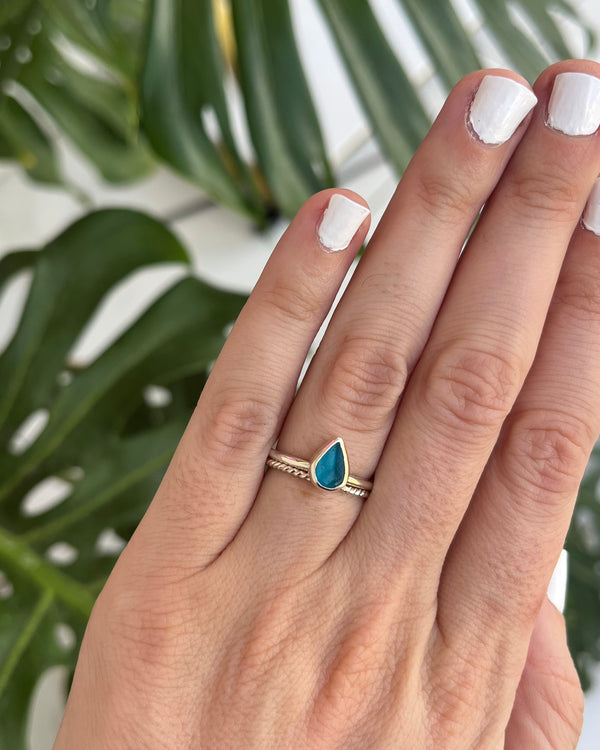 Electric Blue Sea Glass Ring with stacking ring in sterling silver, size 5.5