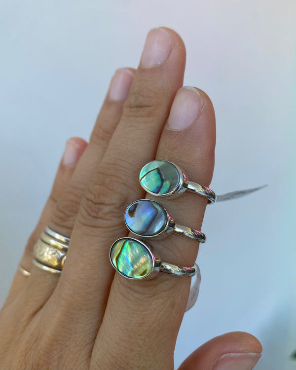 Magic Ocean Abalone Rings in Sterling Silver