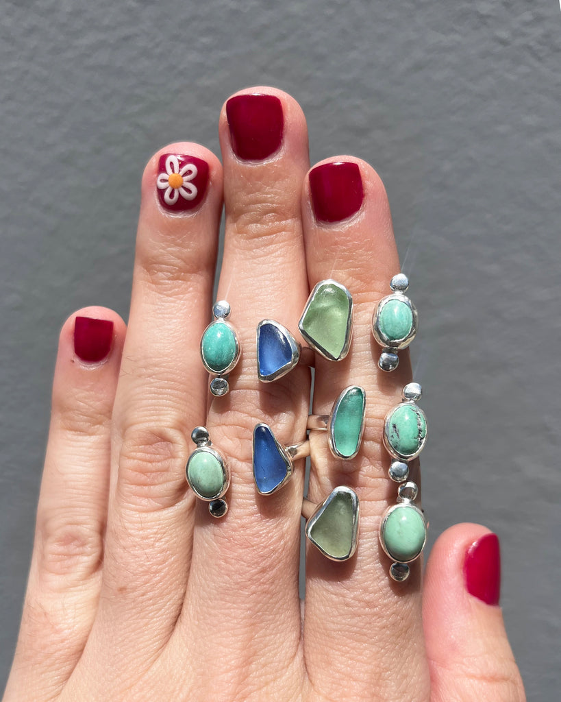 turquoise + sea glass in sterling silver