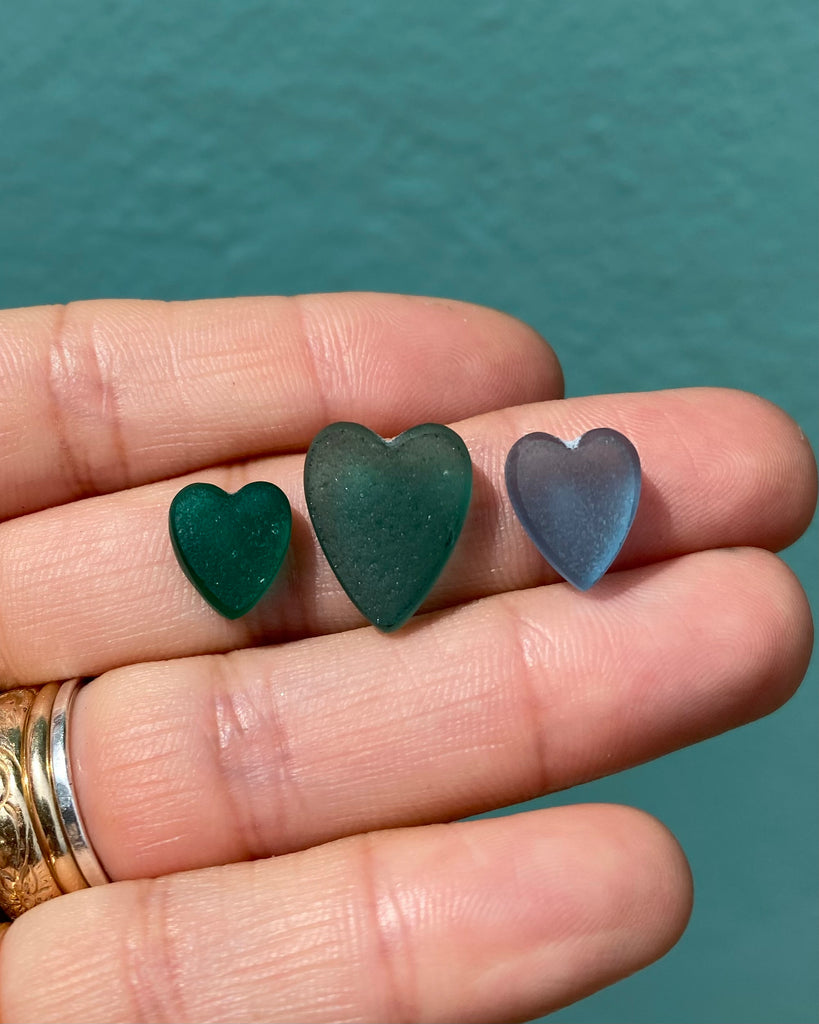 Made to Order - Teal Green & Blue Sea Glass Heart Necklaces