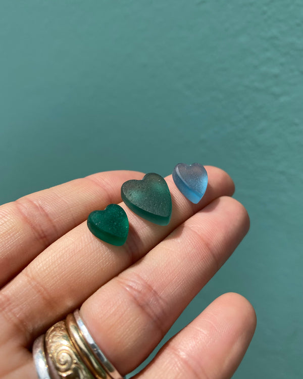 Made to Order - Teal Green & Blue Sea Glass Heart Necklaces