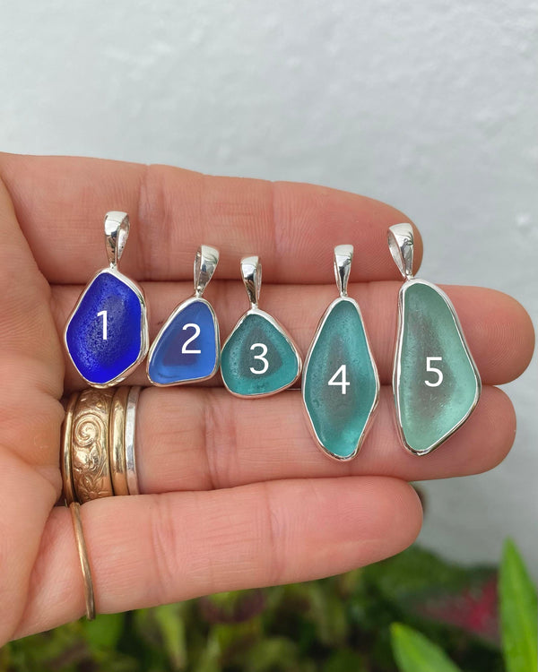 sea glass pendants - rare blues