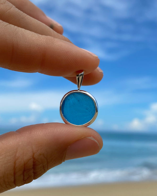 patterned electric blue sea glass moon