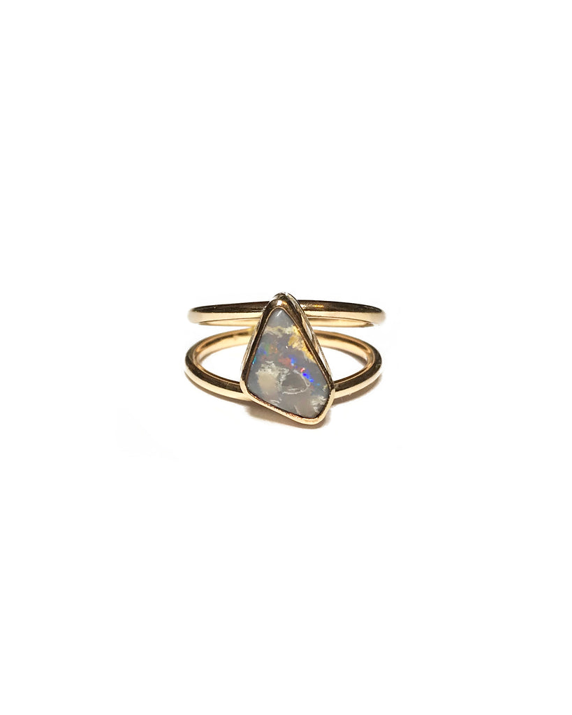 Australian grey opal in 14k gold filled ring, size 6