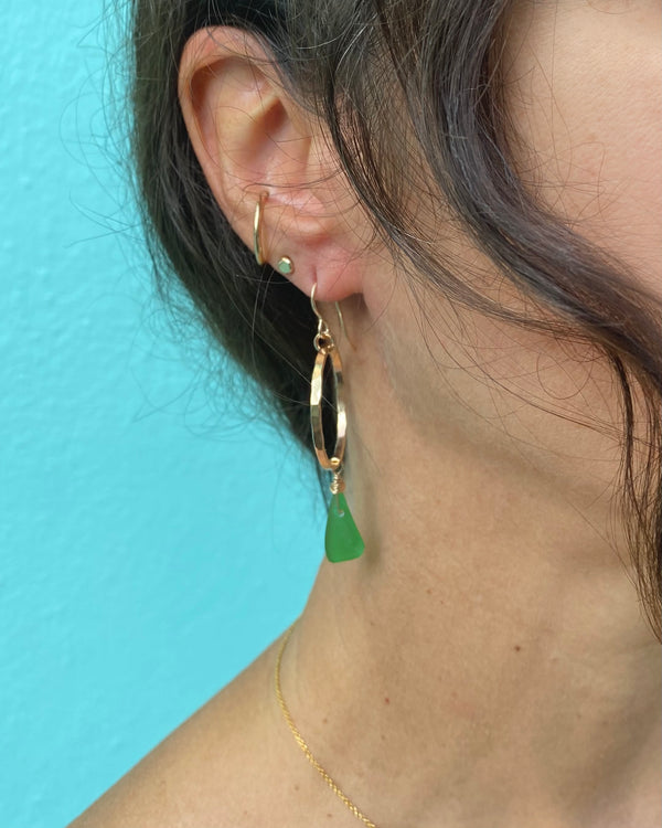 green sea glass on 14k gold filled hoops