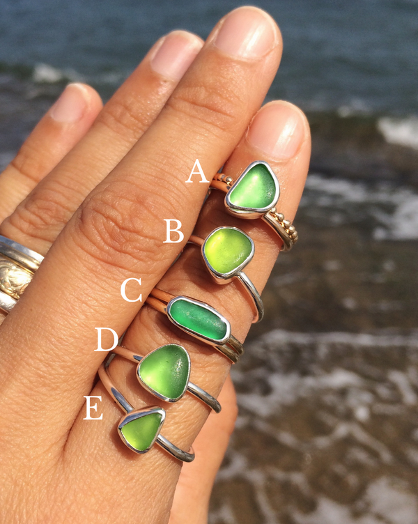 Dainty Sea Glass Stacking Rings in Shades of Green