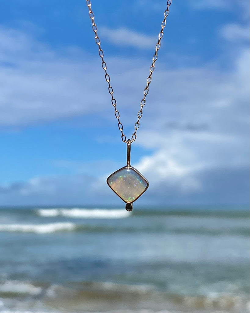 Australian grey opal pendant in 14k gold