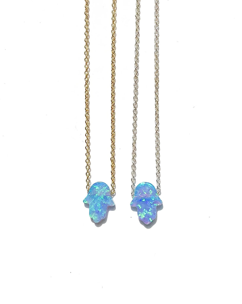 hamsa hand opal charm necklace