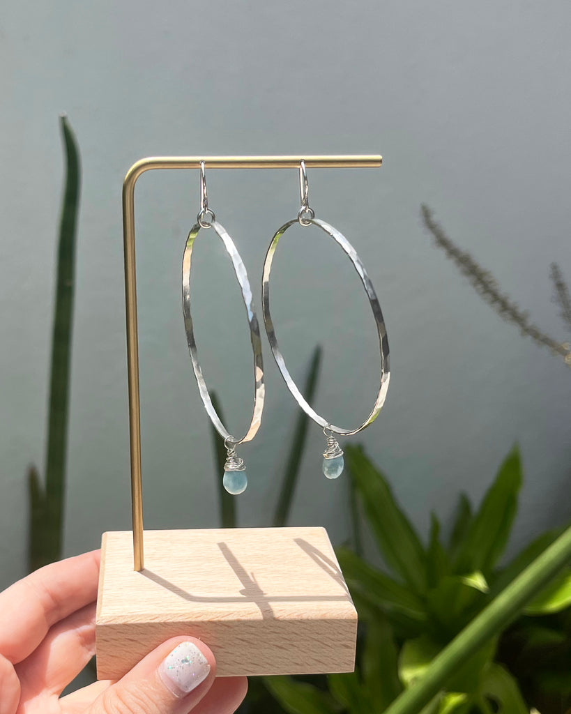 Larimar on large sterling silver hoops
