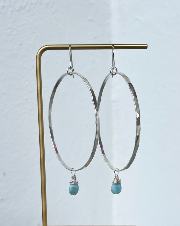 Larimar on large sterling silver hoops