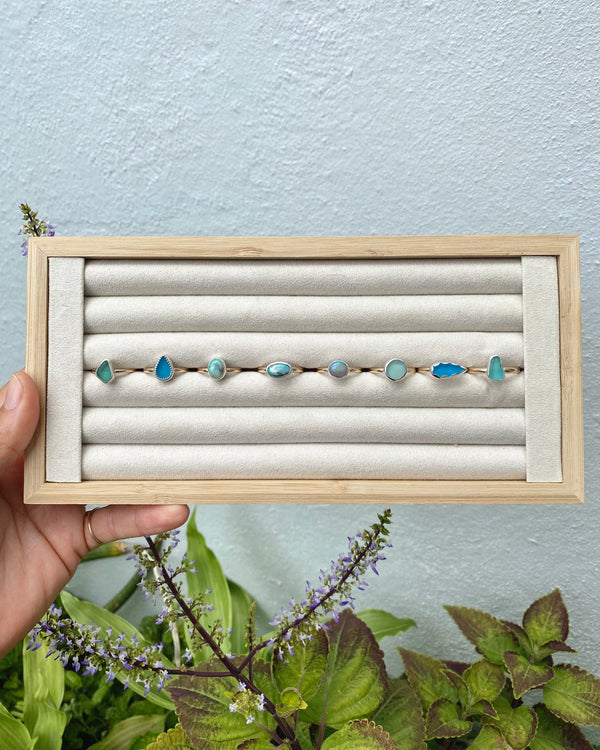 Australian opals + sea glass rings in mixed metals