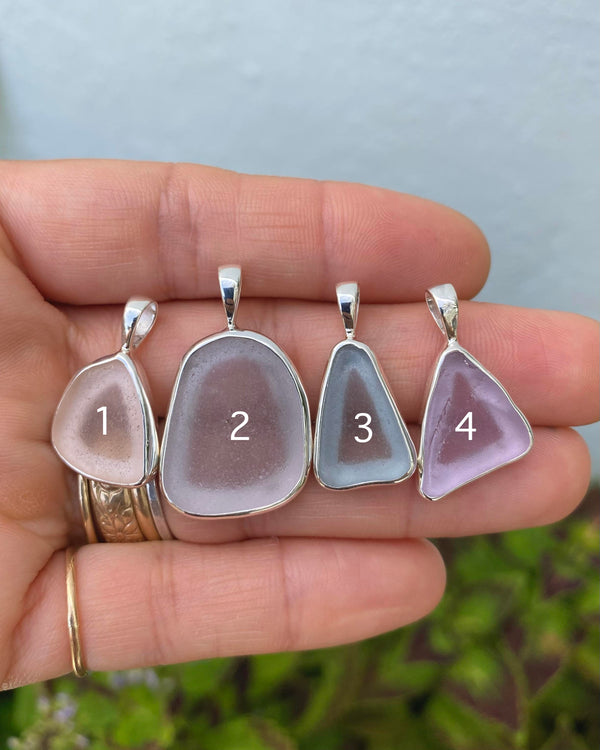 sea glass pendants - rare pink, purples, grey