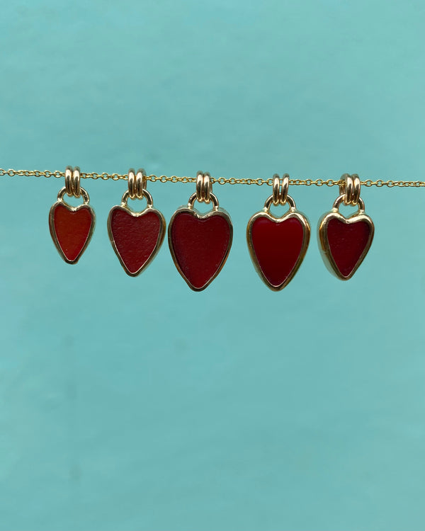 Rare Red Sea Glass Heart Necklaces in Gold